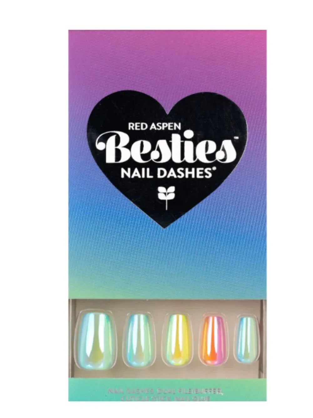 New Red Aspen Press On Nails Rainbow Multicolor Besties Alvina Medium Coffin